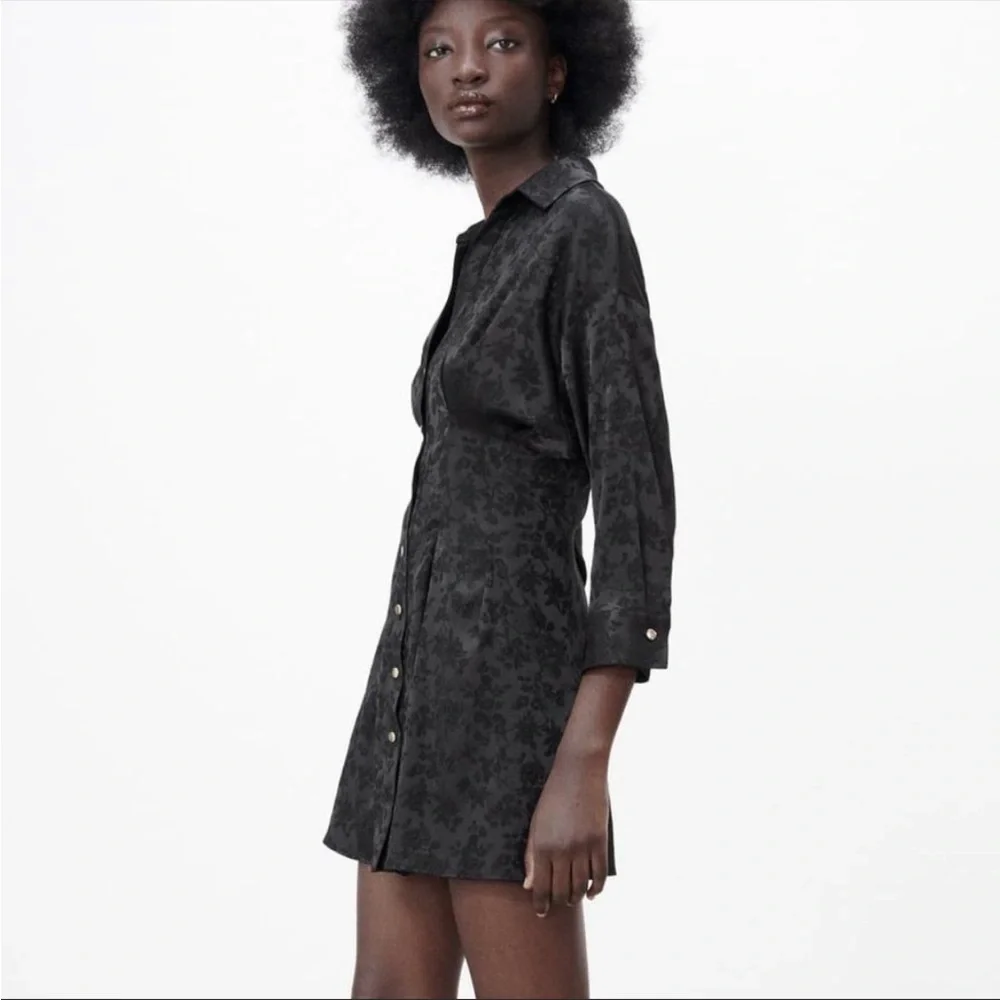 NWT black Jacquard shirt dress - Picture 3 of 8